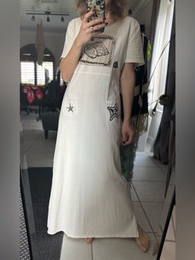 Nina Piccalino White Maxi Dress with Sea shell Details